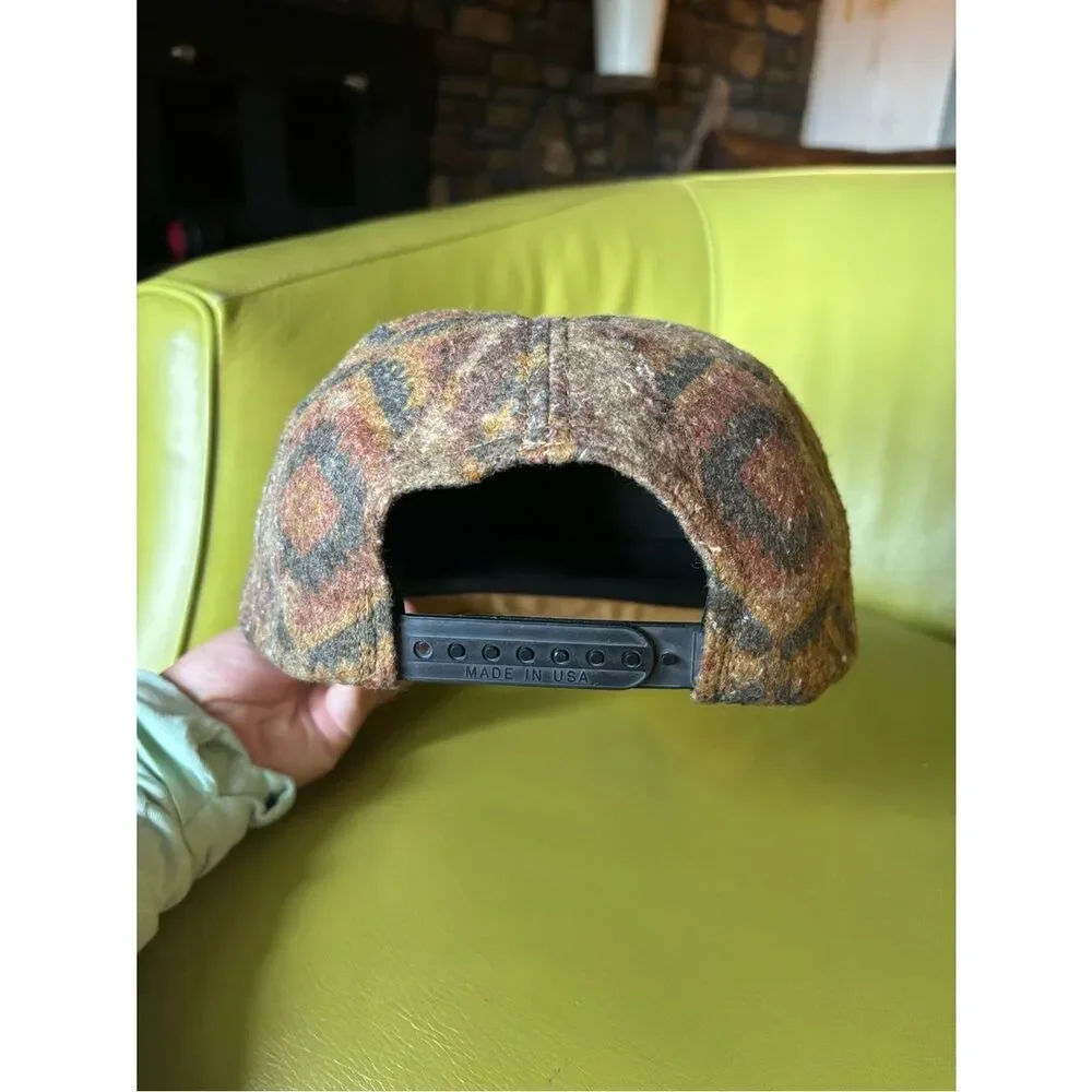 Vintage Carhartt Aztec Wool Snapback Hat Brown Duck Canvas Brim USA Made